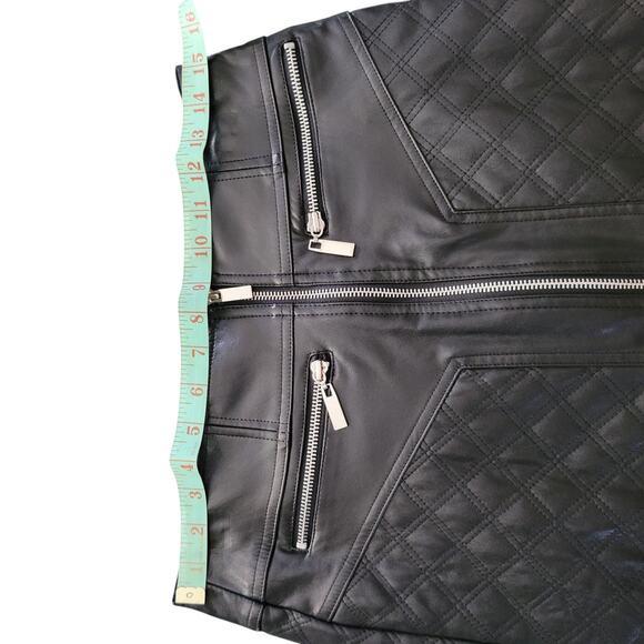 Grunge Edgy Bebe Zip Front Quilted Short Skirt Black Faux Leather XXS - Picture 6 of 9